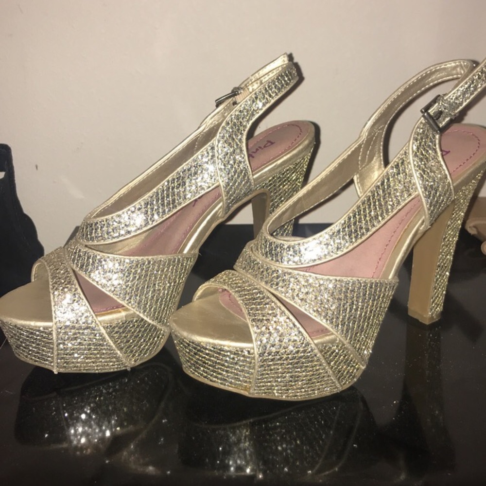 Gold sparkly heels